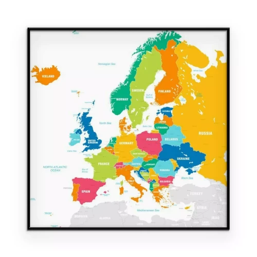 Poster  Carte politique colorée de l'Europe en anglais