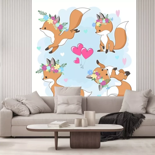 Sticker  Illustration de dessin animé dessiné à la main de renard roux vecteur