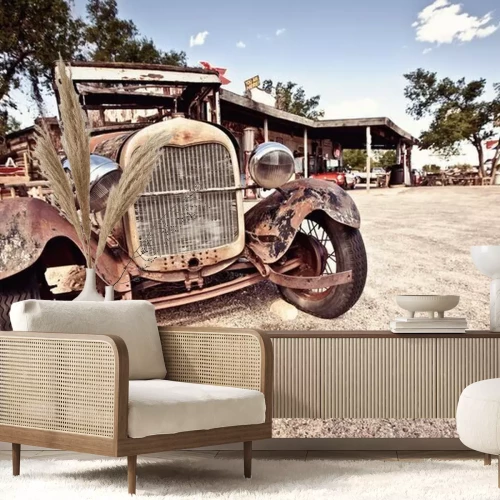 Papier peint  Rétro voiture sur la route 66