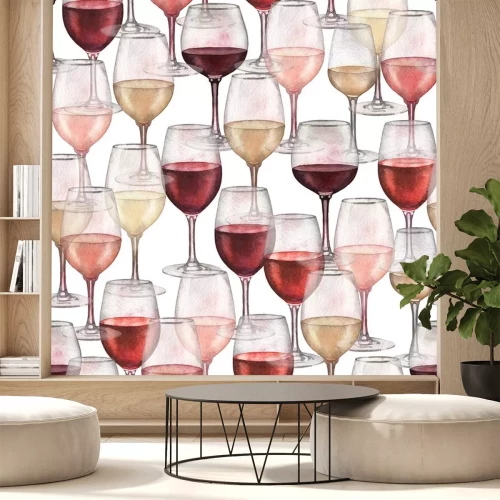 Sticker  Modèle d'aquarelle de verres à vin rouges, roses et blancs