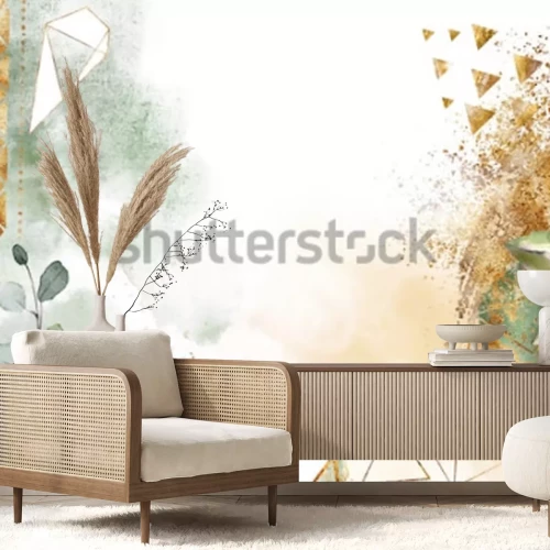 Papier peint  Feuilles et figures géométriques glamour