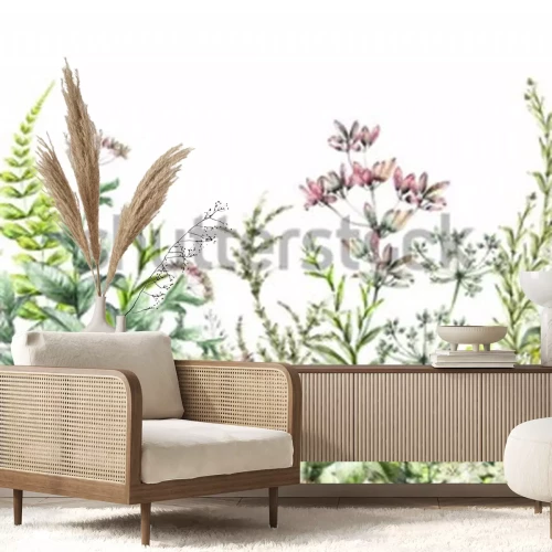 Sticker  Plantes printanières et herbes aromatiques dans une prairie