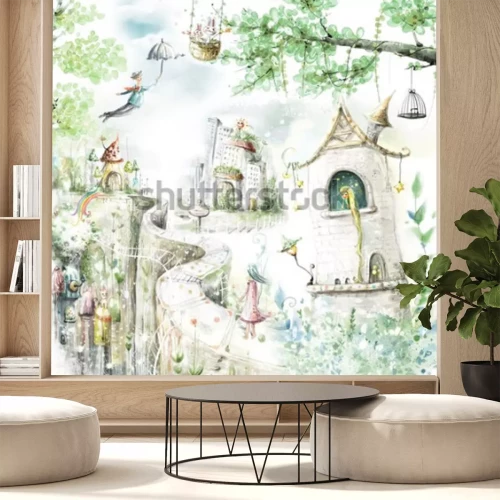 Papier peint  Forêt fantastique et personnages magiques