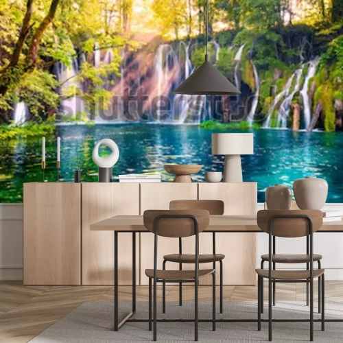 Papier peint  Paysage montagne avec des chutes d'eau