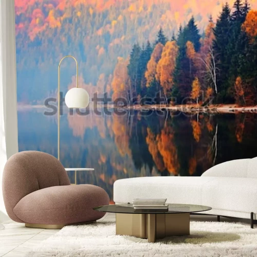 Papier peint  Arbres d'automne au bord du lac