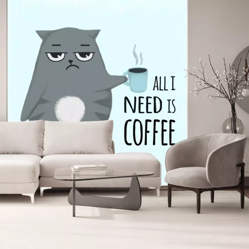 Sticker  Chat avec une tasse de café et une inscription