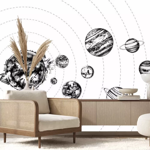 Papier peint  Système solaire en noir et blanc