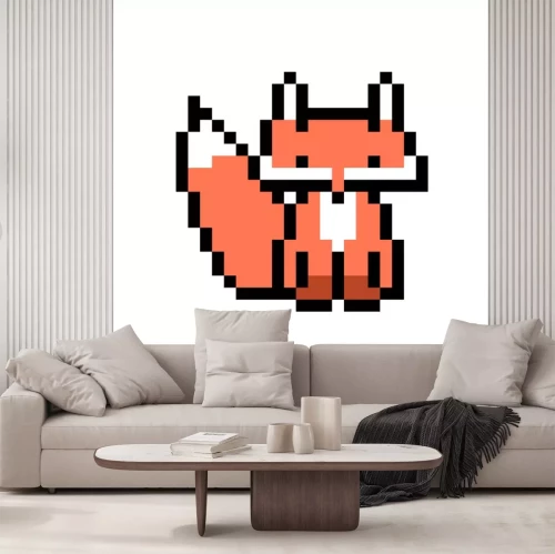 Sticker  Caractère de renard pixel art isolé sur fond blanc. Icône d'animaux de la faune / zoo / forêt. Joli logo 8 bits. Rétro vintage des années 80; Années 90 machine à sous / graphismes de jeux vidéo.