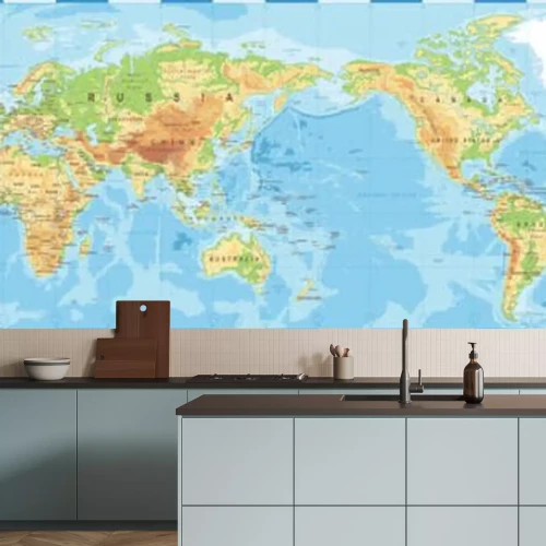 Papier peint  Carte du monde physique avec inscriptions en anglais