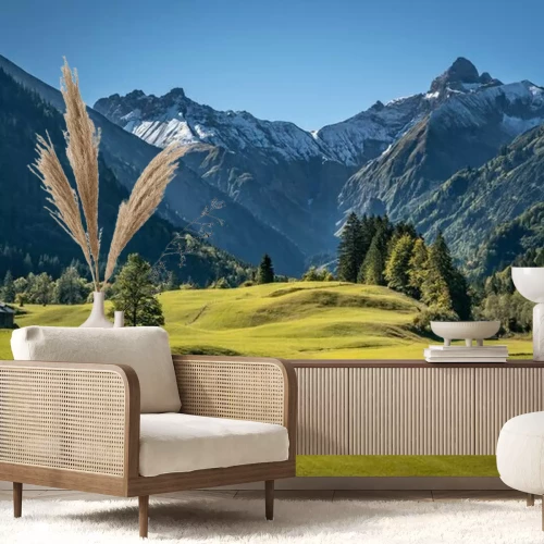 Papier peint  Herbe verte et montagnes