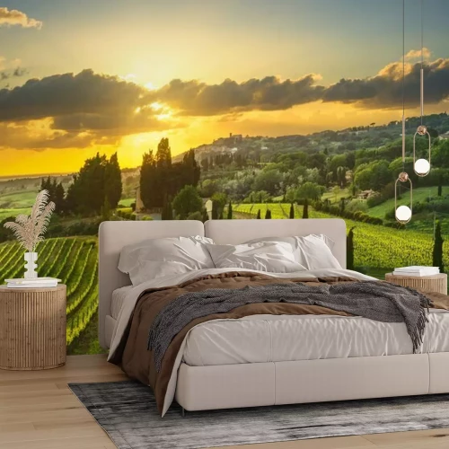 Papier peint  Toscane au lever du soleil avec des nuages