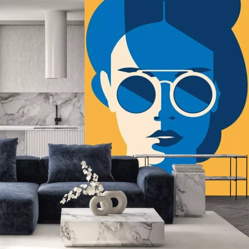 Papier peint  Portrait bleu d'une fille dans un style Pop Art