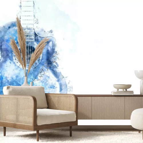 Papier peint  Aquarelle d'une guitare bleue sur fond blanc