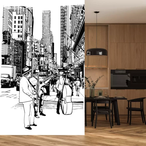 Sticker  Artistes de rue jouant de la musique sur la 5ème avenue à New York