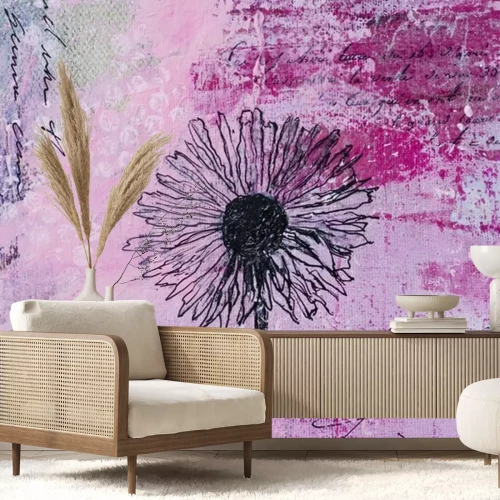 Papier peint  Mur rose et pissenlit