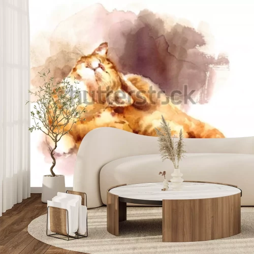 Papier peint  3D chat à l'aquarelle