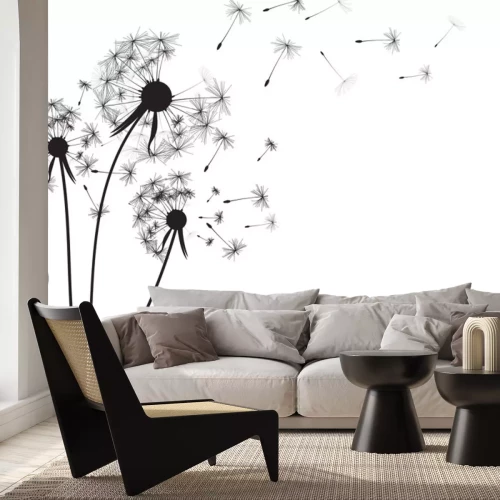 Sticker  Pissenlits soufflant illustration noir et blanc