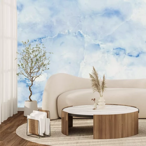 Papier peint  Fond bleu texture marbre pastel dans des motifs naturels avec structure détaillée haute résolution structure brillante et luxueuse, transparente du carrelage en pierre.