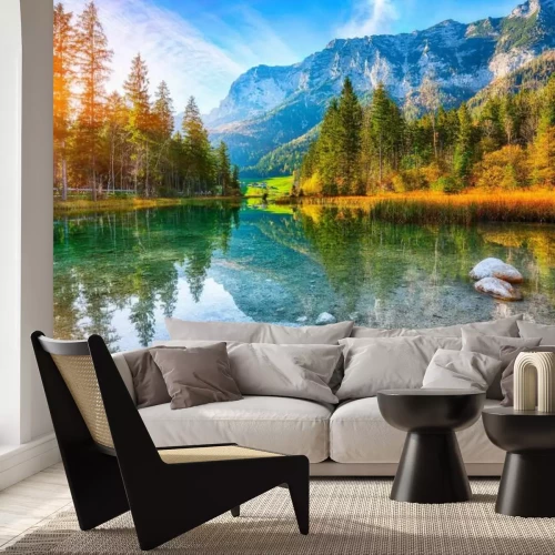 Papier peint  Coucher de soleil d'automne fantastique du lac Hintersee