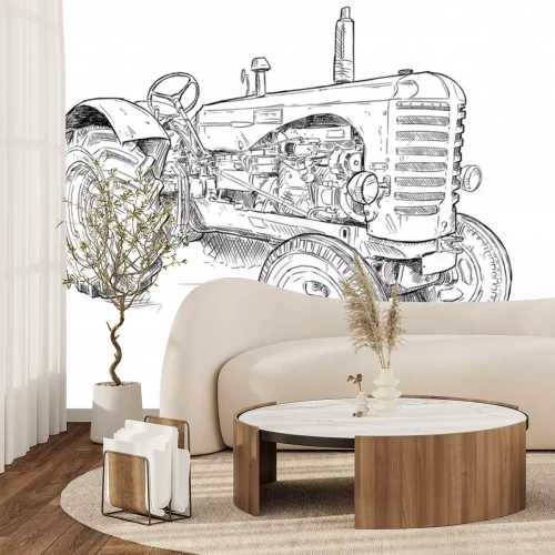 Sticker  Stylo artistique de vecteur et dessin du vieux tracteur à l'encre. Tracteur a été fabriqué en Écosse, Royaume-Uni entre 1954 - 1958 ou 50.