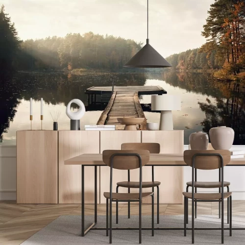 Papier peint  Jetée en bois sur un lac en automne