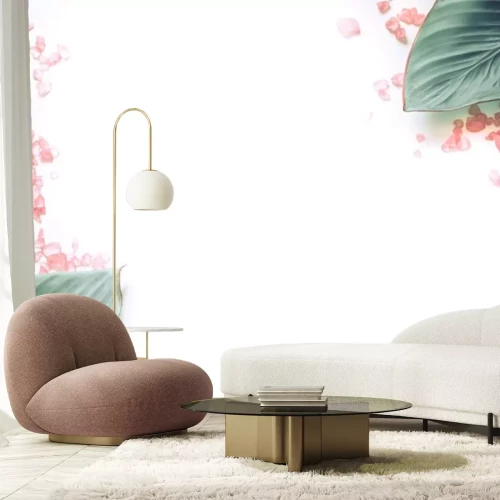 Sticker  Feuilles vertes et cristaux roses