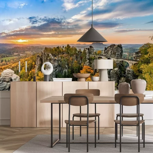 Papier peint  Pont en pierre paysage d'automne