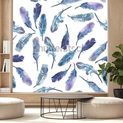 Papier peint  Motif pastel avec des plumes d'oiseaux