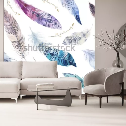 Papier peint  Plumes colorées dans un style boho