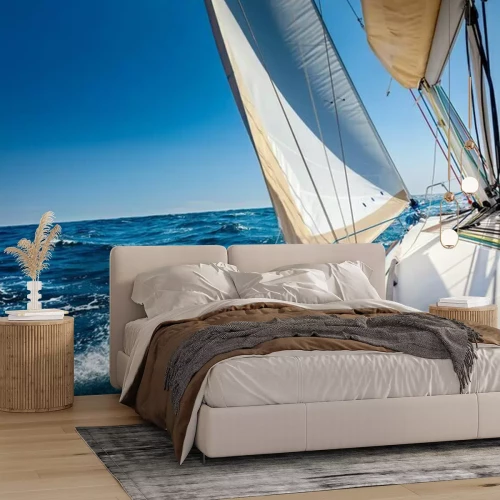 Papier peint  Voilier sur l'eau fond bleu