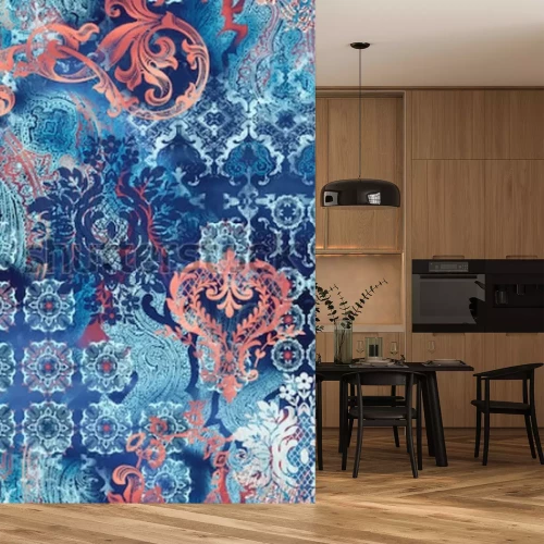 Papier peint  Motif éthnique bleu