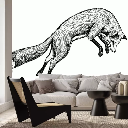 Sticker  Dessin noir et blanc avec un renard de chasse