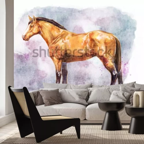 Sticker  Chevaux monture miel et fond multicolore