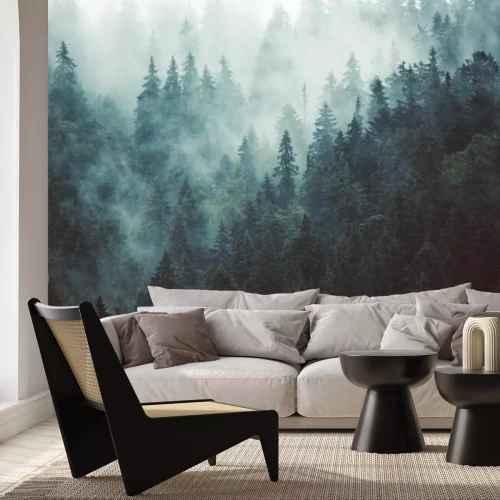 Papier peint  Forêt de sapins brumeuse dans un style rétro vintage