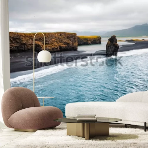 Papier peint  Paysage avec une plage noire