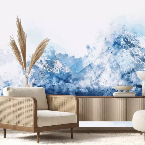 Papier peint  Montagnes bleues en aquarelle