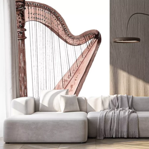 Sticker  Aquarelle instrument à cordes musicales, harpe isolé sur fond blanc