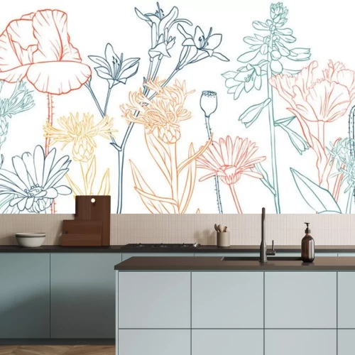 Sticker  Croquis colorés de fleurs sauvages