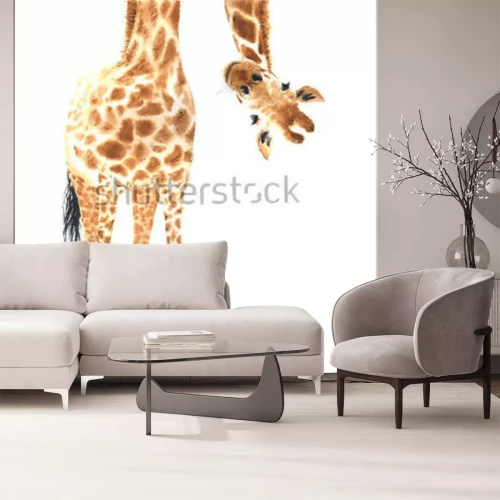 Sticker  Un dessin d'une girafe sur fond blanc, dans un style aquarelle.