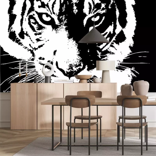 Sticker  Dessin noir et blanc d'une tête de tigre