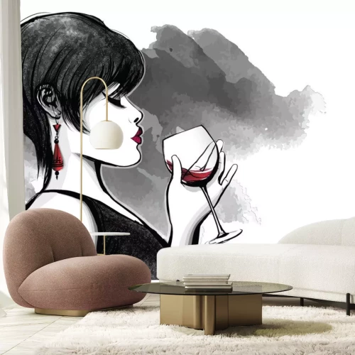 Sticker  femme buvant du vin rouge