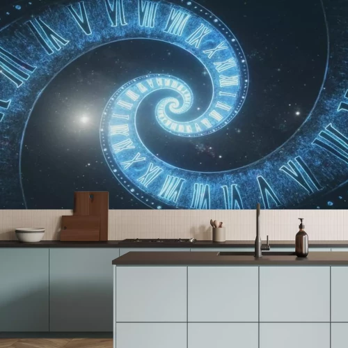 Papier peint  Espace cosmique dans la spirale des horloges romaines