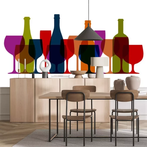 Sticker  Définir le verre à vin et l'icône de bouteilles, logo, signe, emblème - stock vector