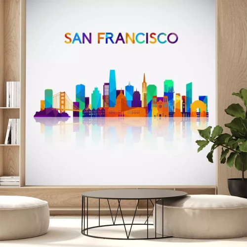 Sticker  Silhouette de skyline de San Francisco dans un style géométrique coloré. Symbole pour votre conception. Illustration vectorielle
