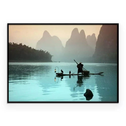 Poster  Homme de pêche chinois avec des oiseaux cormorans