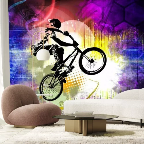 Papier peint  Graphique abstrait d'un cycliste effectuant une acrobatie