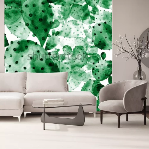 Sticker  Modèle sans couture en forme d'aquarelle florale. Cactus inhabituel dessiné à la main. Texture de cactus inhabitituelle.