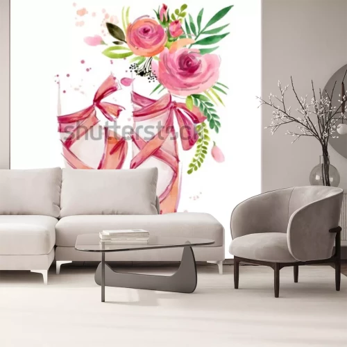 Sticker  Ballerine pieds et fleurs aquarelle illustration