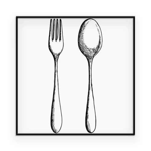 Poster  Croquis d'une cuillère et d'une fourchette