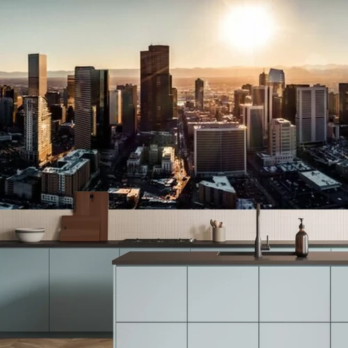 Papier peint  Photo de drone aérien - Ville de Denver, Colorado, au coucher du soleil